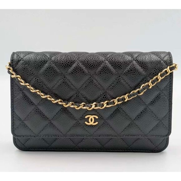 Pre-owned Chanel Caviar Quilted Wallet On Chain WOC Black - Picture 1 of 13